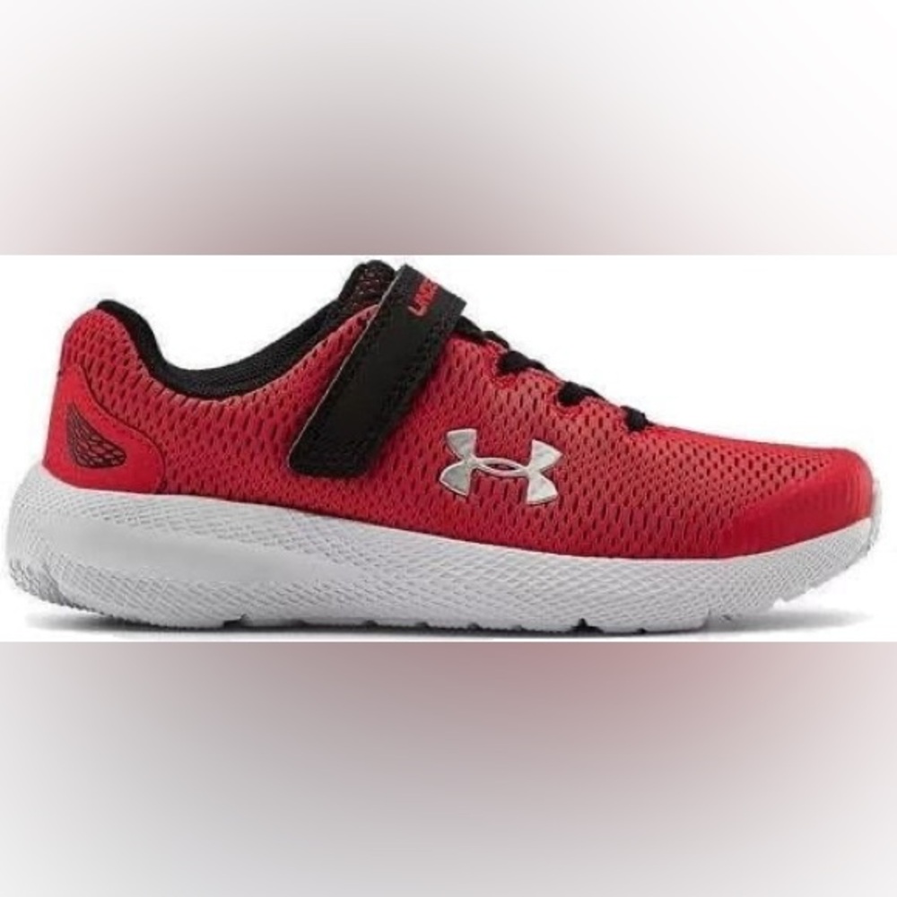 Size 13.5 Kids Under Armour Red and Black Sneakers with Breathable Mesh